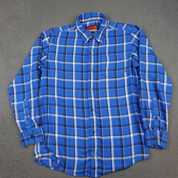 Burton Snowboards Shirt Mens Large Blue Plaid DRYRIDE Flannel Button Up Outdoor - Picture 1 of 11